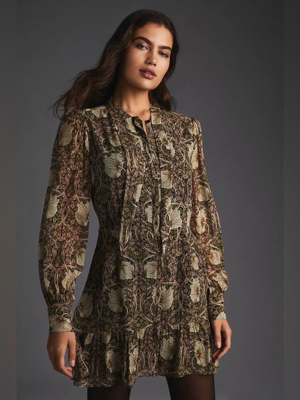 PAIGE x Morris & Co. Vittoria Floral Silk Mini Dress Small earth tones nature